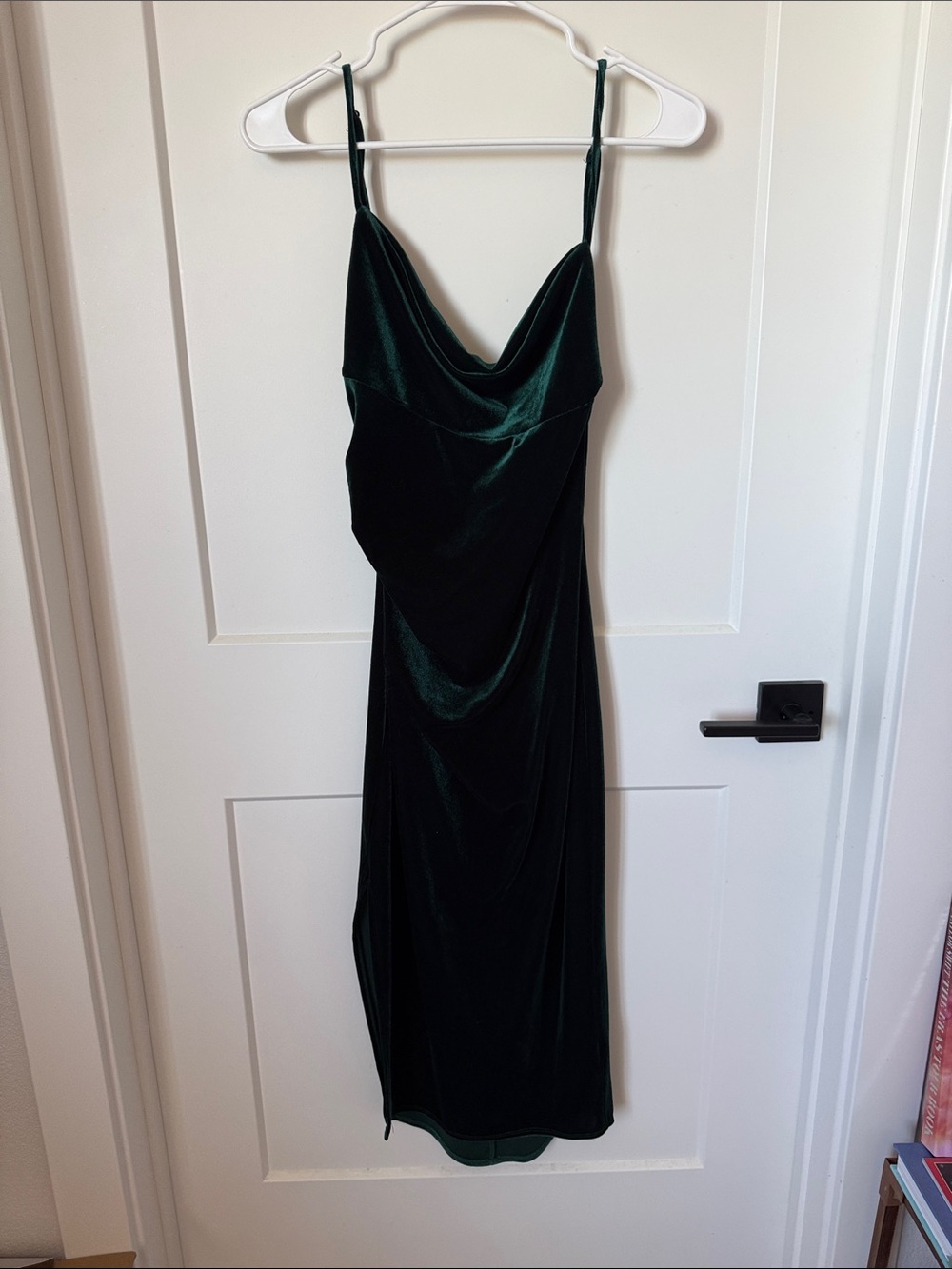 Lush Dark Emerald Velvet Cowl Midi Dress